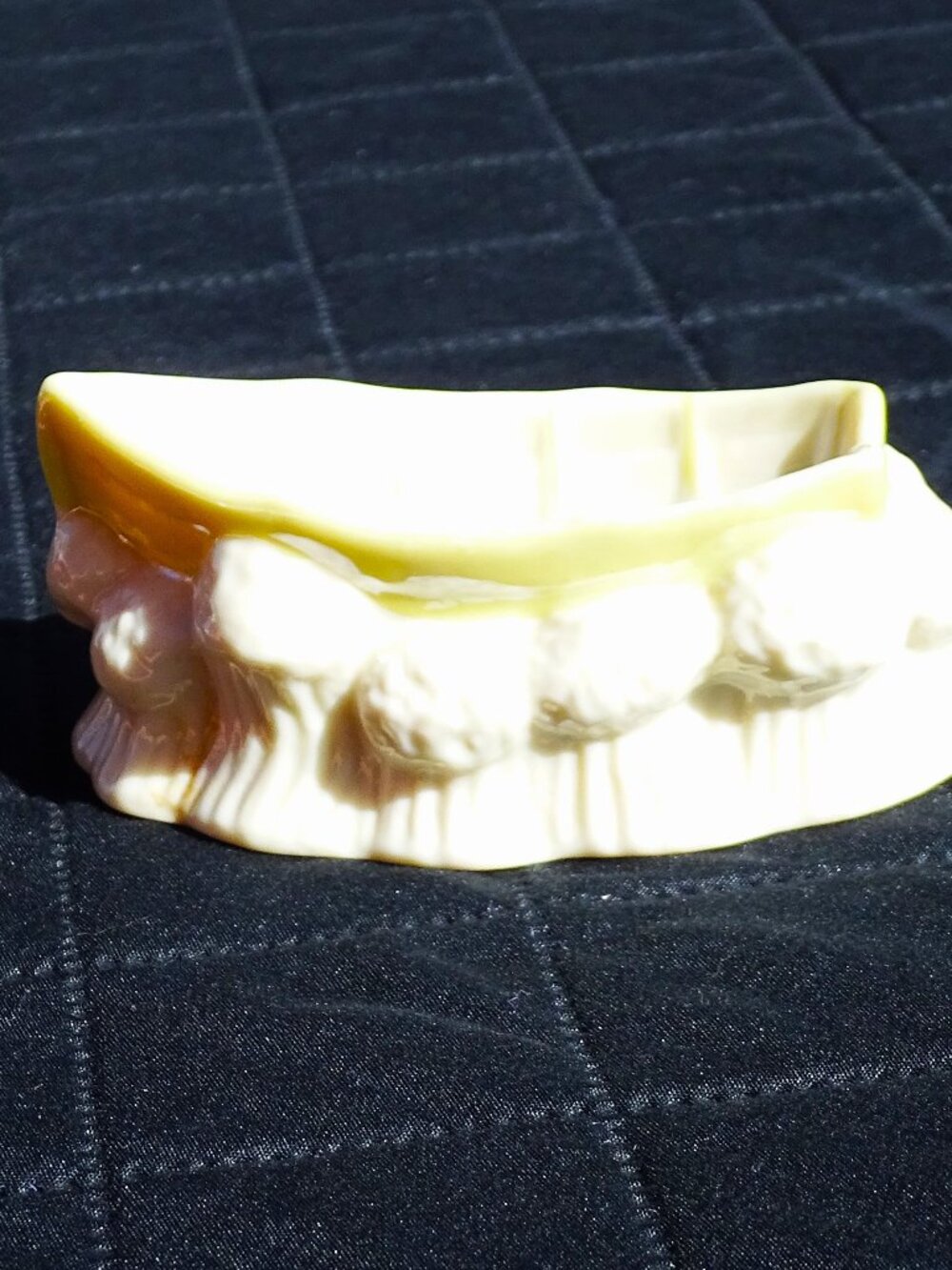 Vintage Belleek Porcelain Cream/Yellow Boat Salt Trinket Dish
